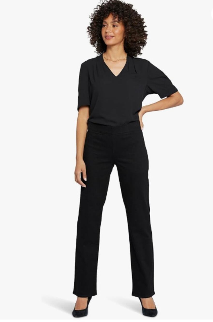 NYDJ Women's Bailey Relaxed Straight Jeans Size 8 Black Rinse Pull On NWT